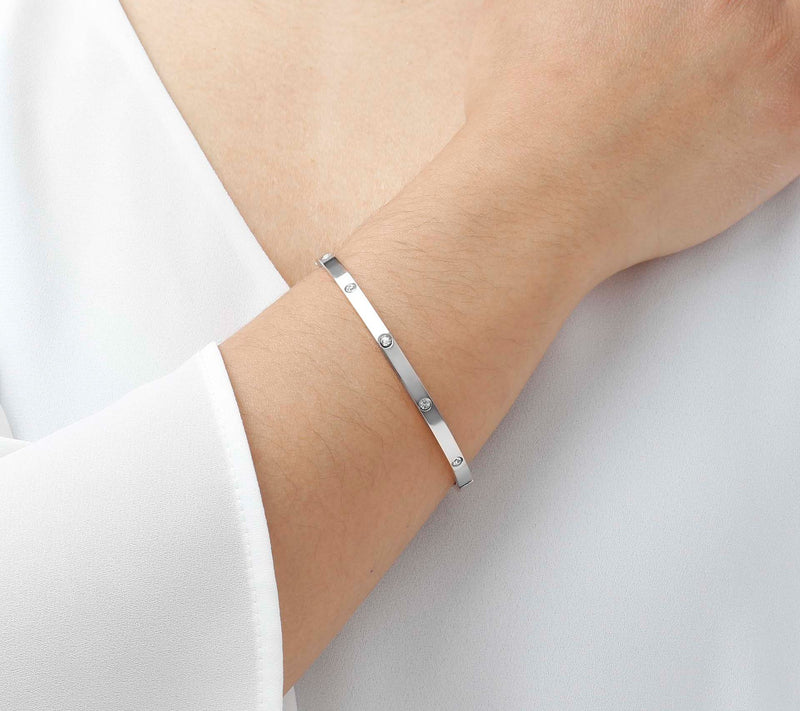Steel by Design Crystal Accent Hinged Bangle — View 9
