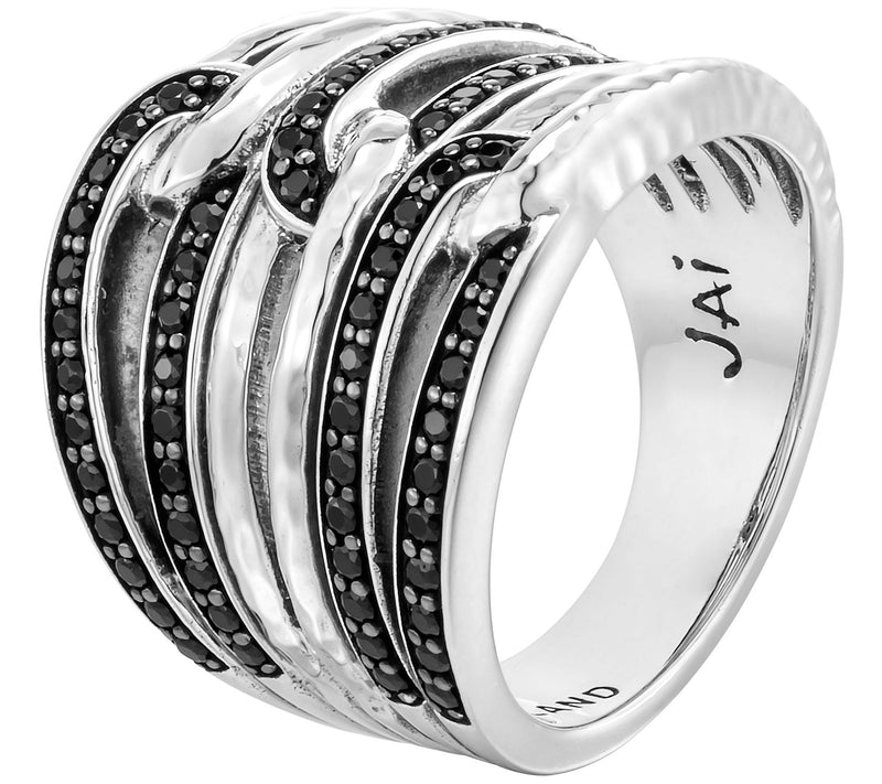 JAI Sterling Silver Black Spinel Wrap Ring — View 2
