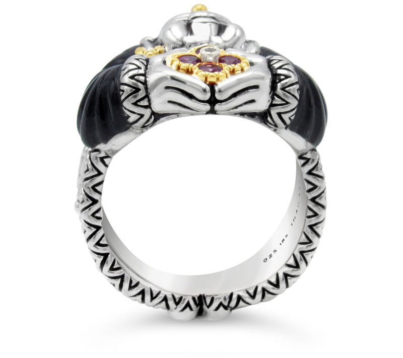 Barbara Bixby Sterling Silver & 18K Onyx Budd ha Ring — View 3