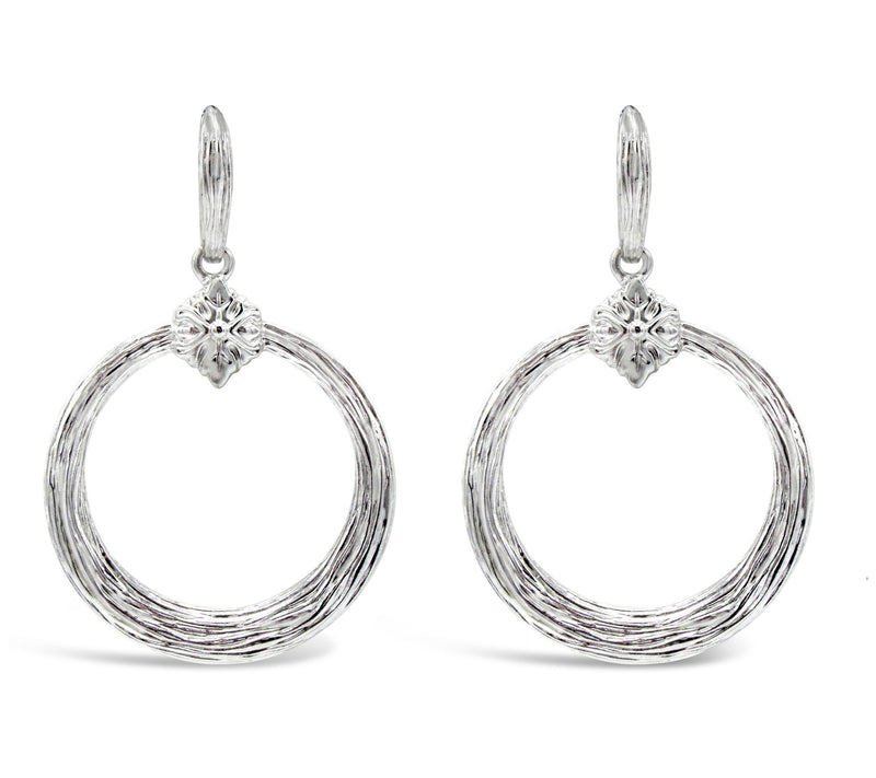 Ariva Sterling Silver Textured Drop Hoop Earrings — Main view