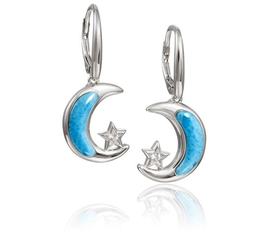 Alamea Sterling Silver Larimar & White Topaz Moon Earrings — Main view
