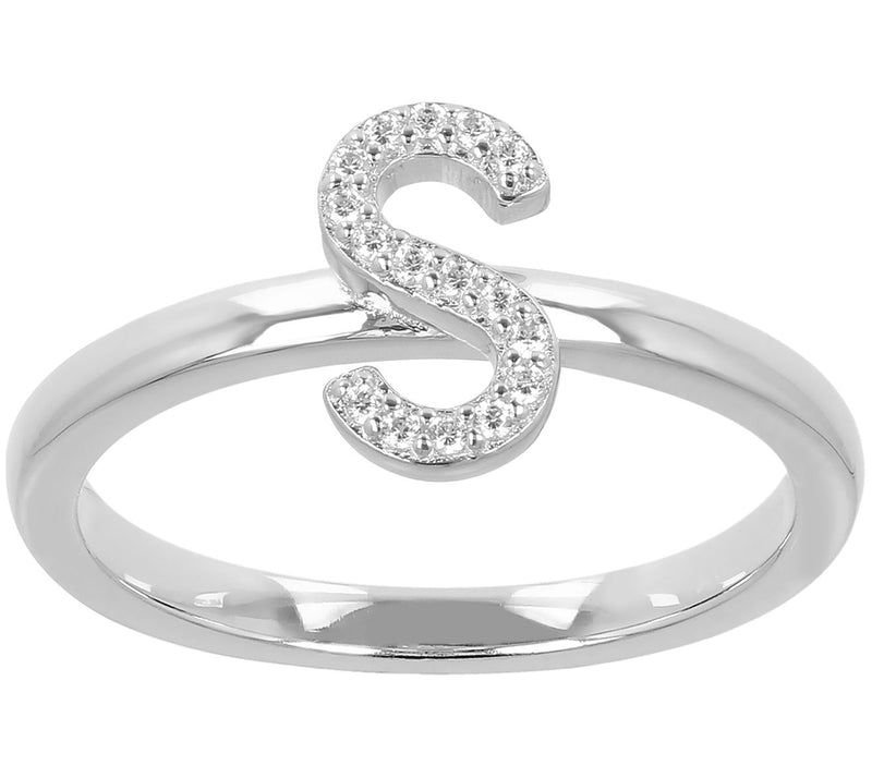 Diamonique Pave Initial Ring, Sterling Silver — Main view
