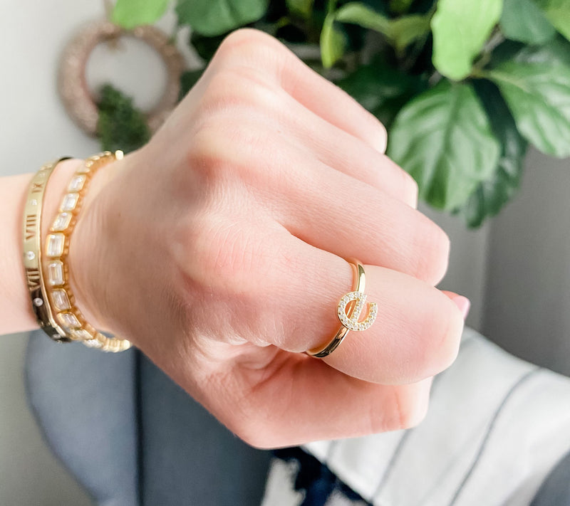 Diamonique Pave Initial Ring, 14K Gold Clad — View 58