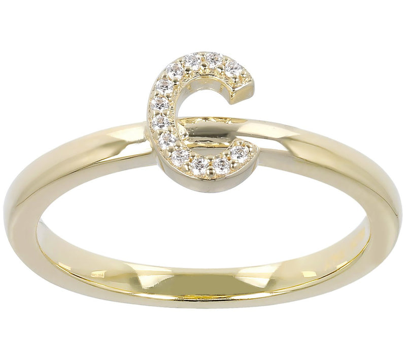Diamonique Pave Initial Ring, 14K Gold Clad — View 7