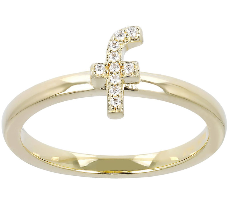 Diamonique Pave Initial Ring, 14K Gold Clad — View 13