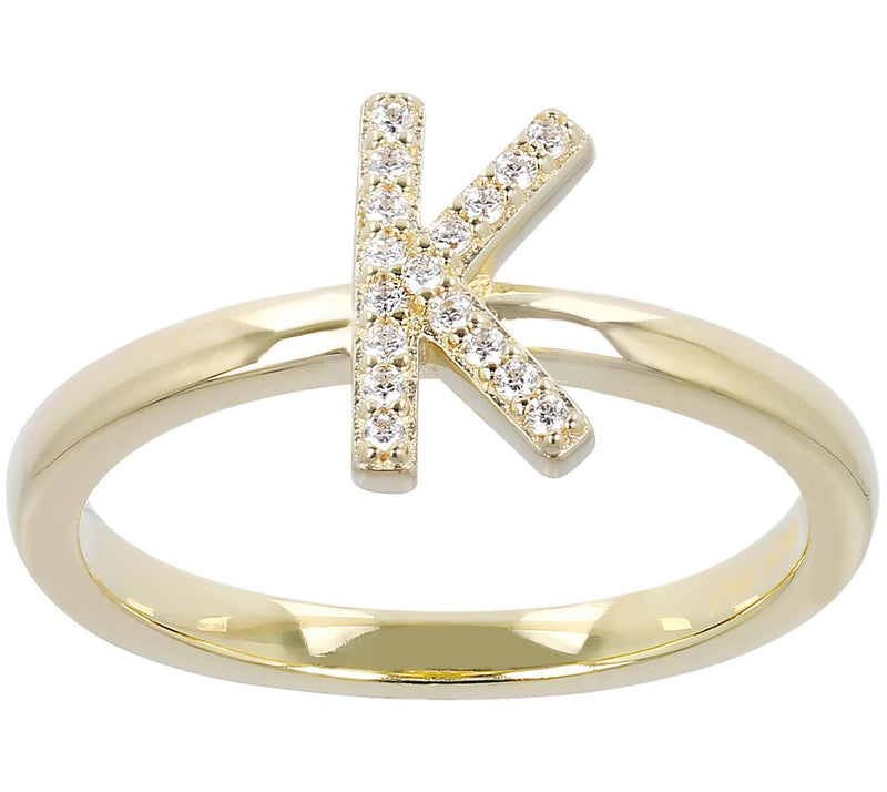 Diamonique Pave Initial Ring, 14K Gold Clad — View 23