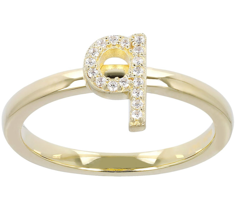 Diamonique Pave Initial Ring, 14K Gold Clad — View 35