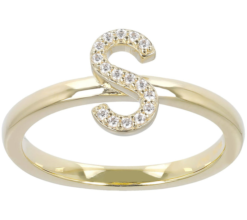 Diamonique Pave Initial Ring, 14K Gold Clad — View 39