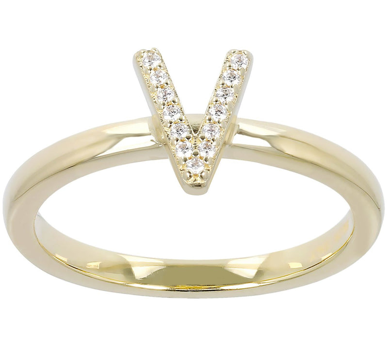 Diamonique Pave Initial Ring, 14K Gold Clad — View 45