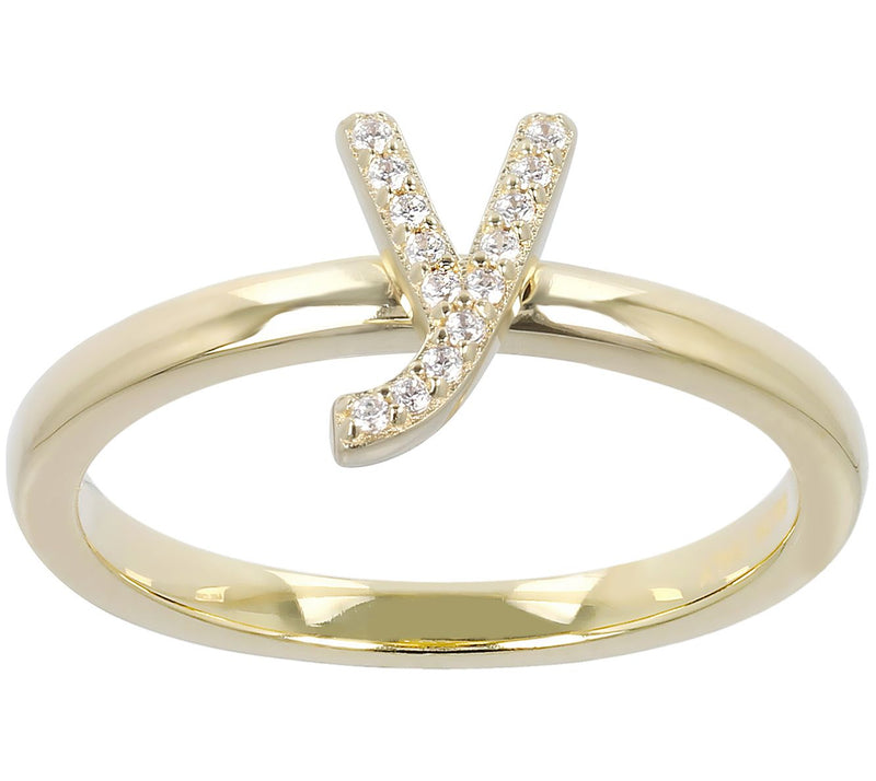 Diamonique Pave Initial Ring, 14K Gold Clad — View 51