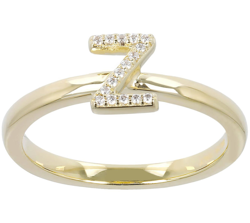 Diamonique Pave Initial Ring, 14K Gold Clad — View 53