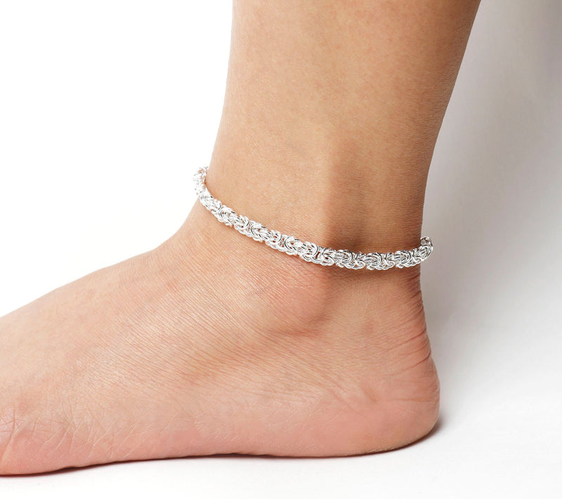 UltraFine Silver Polished Byzantine Link AnkleBracelet — View 3