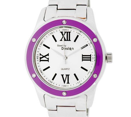 Steel By Design Enamel Bezel Stainless Steel Watch — View 11