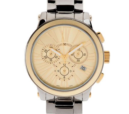 Vicence 14K Gold Bezel Chronograph Ceramic Link Watch — View 7