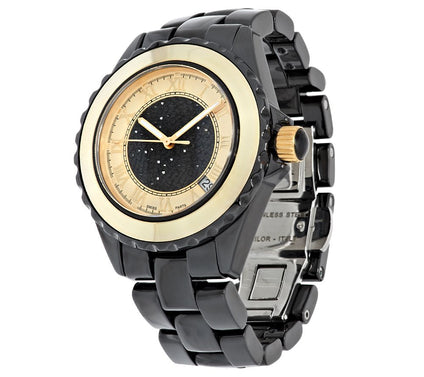 Vicence 14K Gold 1.00 cttw Black Spinel CeramicWatch