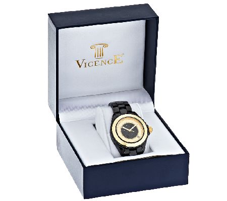 Vicence 14K Gold 1.00 cttw Black Spinel CeramicWatch — View 12
