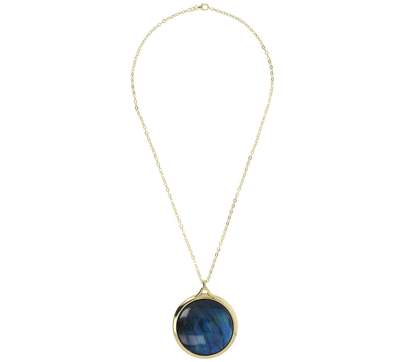 Gem Gossip Gemstone Round Pendant w/ Chain, 10KGold — View 8