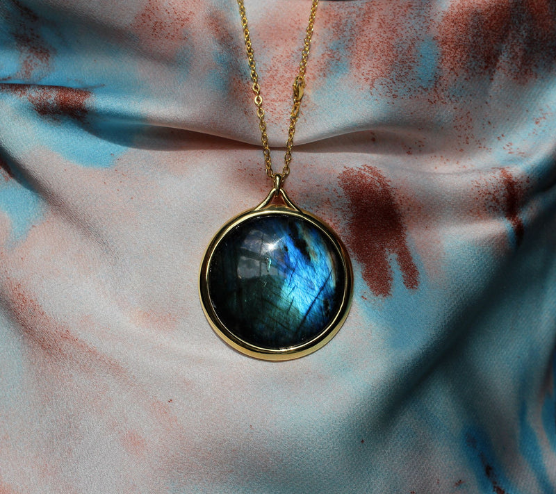 Gem Gossip Gemstone Round Pendant w/ Chain, 10KGold — View 12