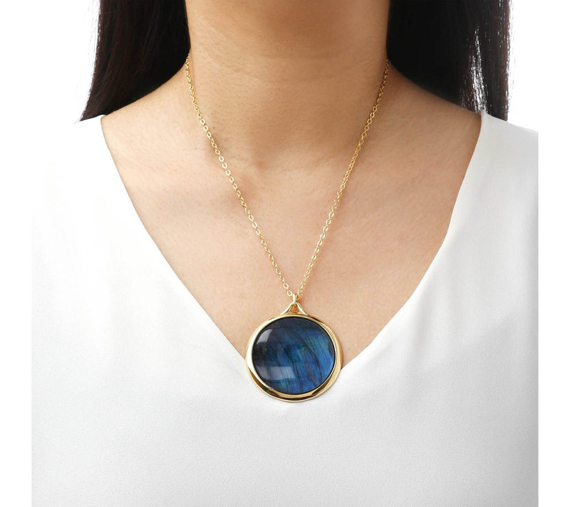 Gem Gossip Gemstone Round Pendant w/ Chain, 10KGold — View 10