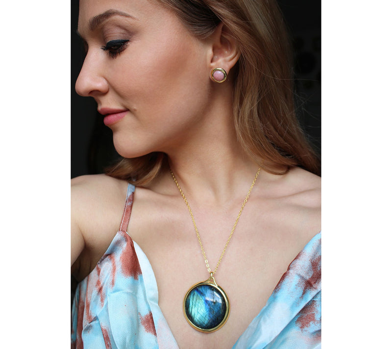 Gem Gossip Gemstone Round Pendant w/ Chain, 10KGold — View 11