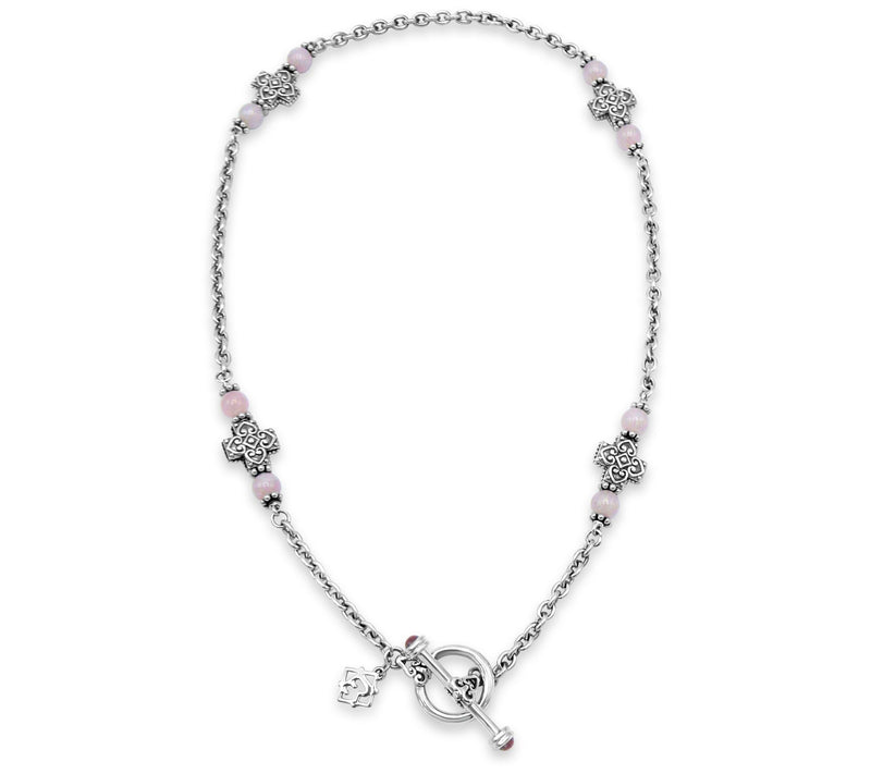 Elyse Ryan Sterling Silver Cross Rose Quartz Bead Necklace — View 2