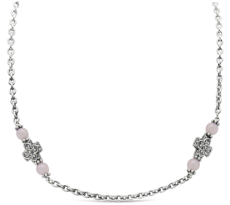 Elyse Ryan Sterling Silver Cross Rose Quartz Bead Necklace — Main view