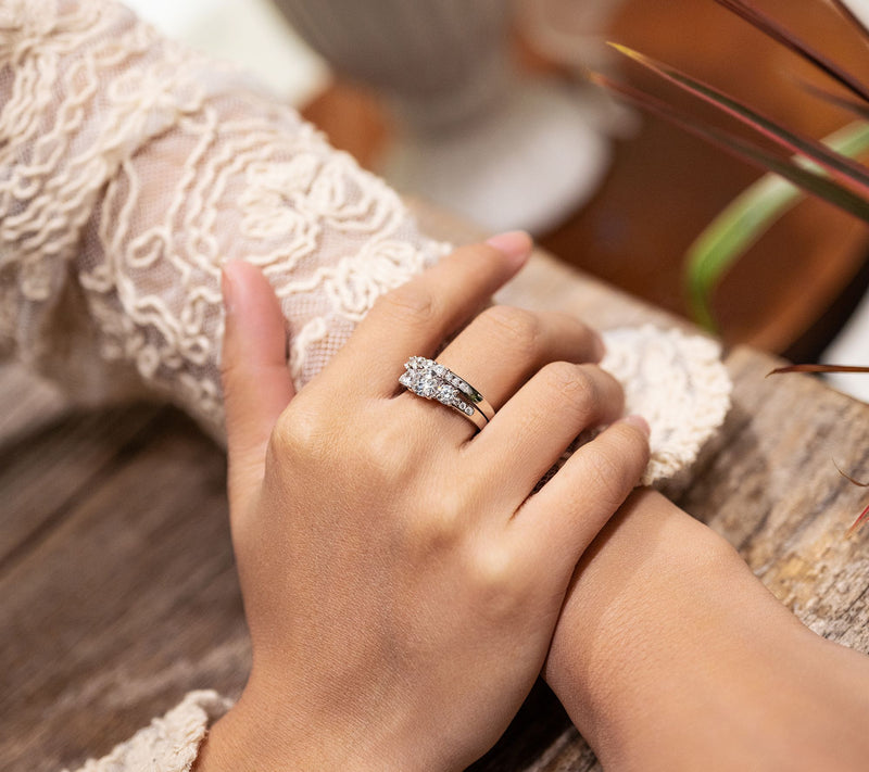 Diamonique 2.15 cttw Round-Cut Bridal Ring Set,Sterling — View 4
