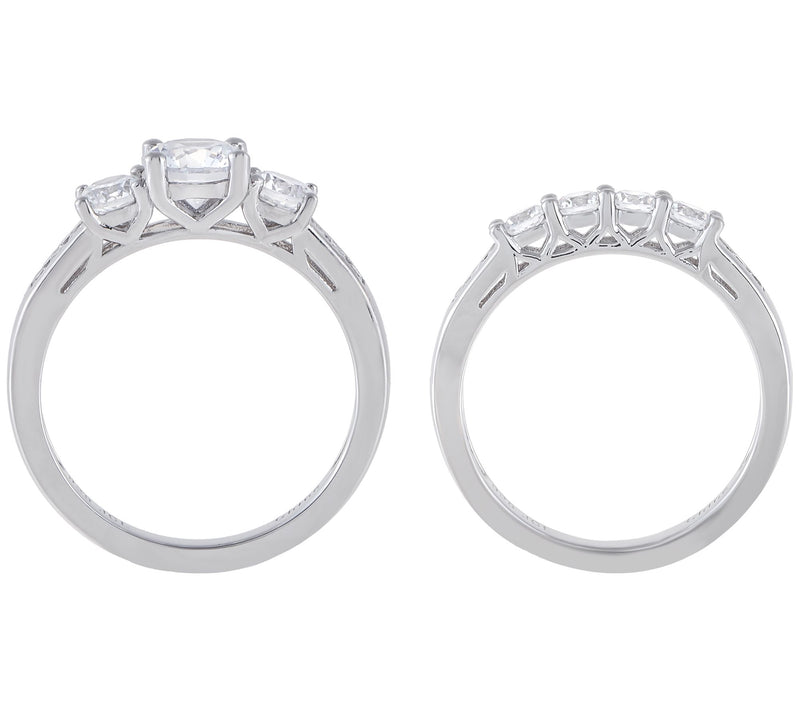 Diamonique 2.15 cttw Round-Cut Bridal Ring Set,Sterling — View 3