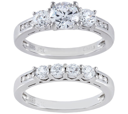 Diamonique 2.15 cttw Round-Cut Bridal Ring Set,Sterling