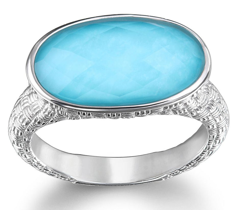 Ariva Sterling Silver Turquoise & Rock Cryst alRing — Main view