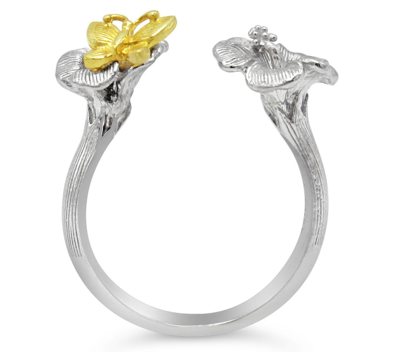 Ariva Sterling Silver Flower & Butterfly Cuff Ring — View 2