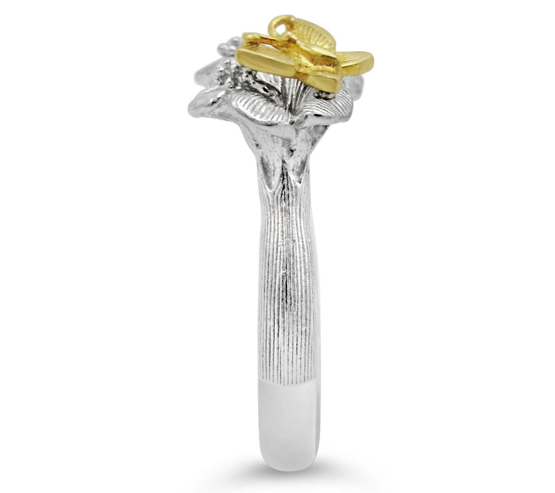 Ariva Sterling Silver Flower & Butterfly Cuff Ring — View 3