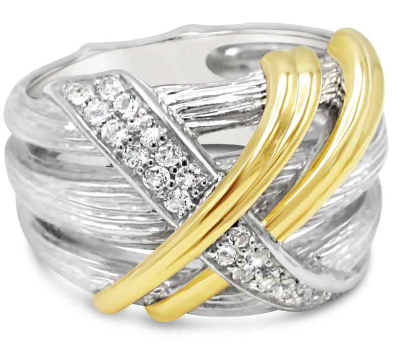Ariva Sterling Silver 0.20 cttw White Topaz Criss Cross Ring — Main view