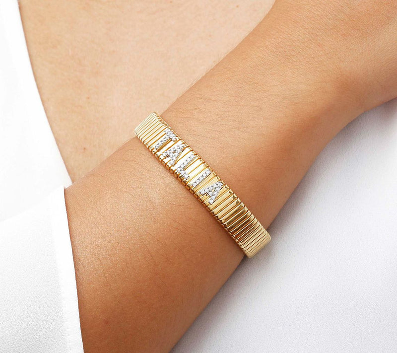 Diamonique Personalized Flexible Ribbed Cuff, Sterling Silver — View 9