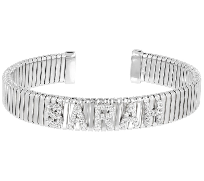 Diamonique Personalized Flexible Ribbed Cuff, Sterling Silver — View 5