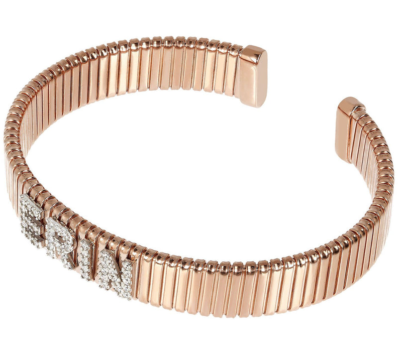 Diamonique Personalized Flexible Ribbed Cuff, Sterling Silver — View 8