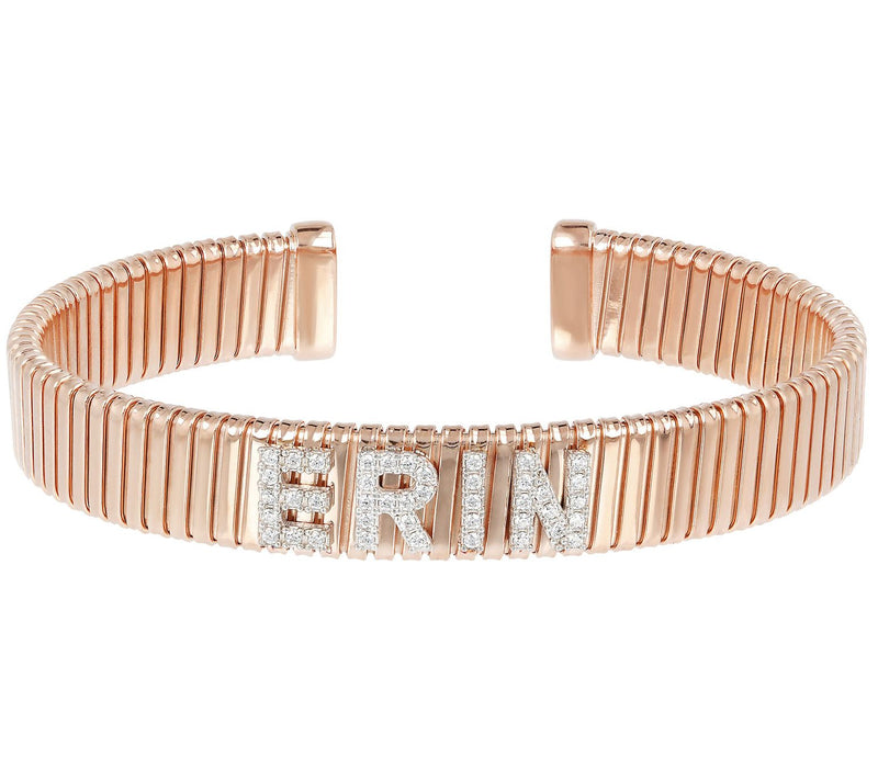 Diamonique Personalized Flexible Ribbed Cuff, Sterling Silver — Main view