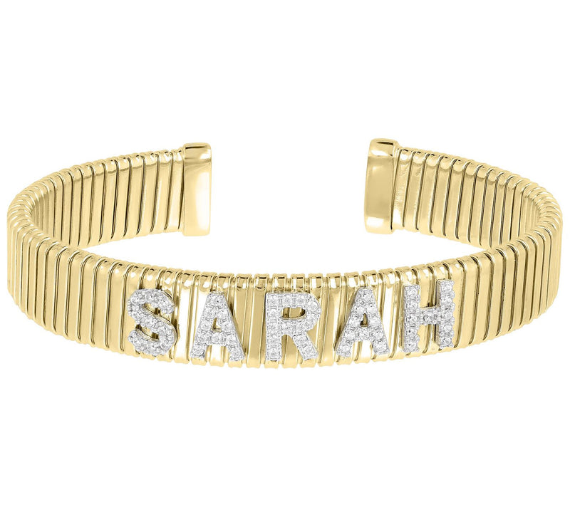 Diamonique Personalized Flexible Ribbed Cuff, Sterling Silver — View 7
