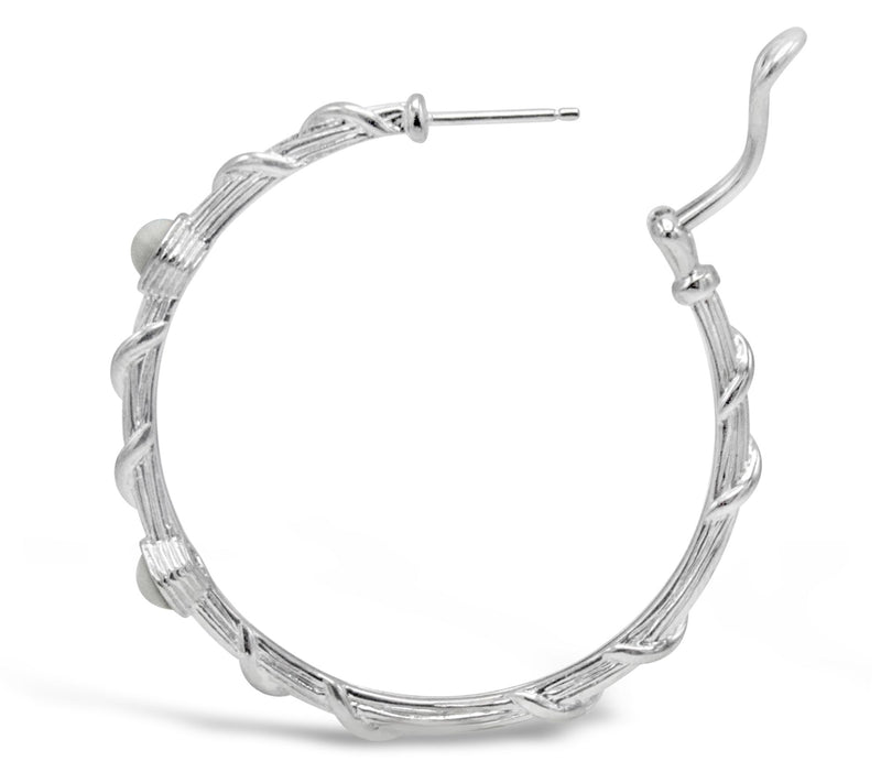 Ariva Sterling Silver White Ag ate Textured Ho o p Earrings — View 3
