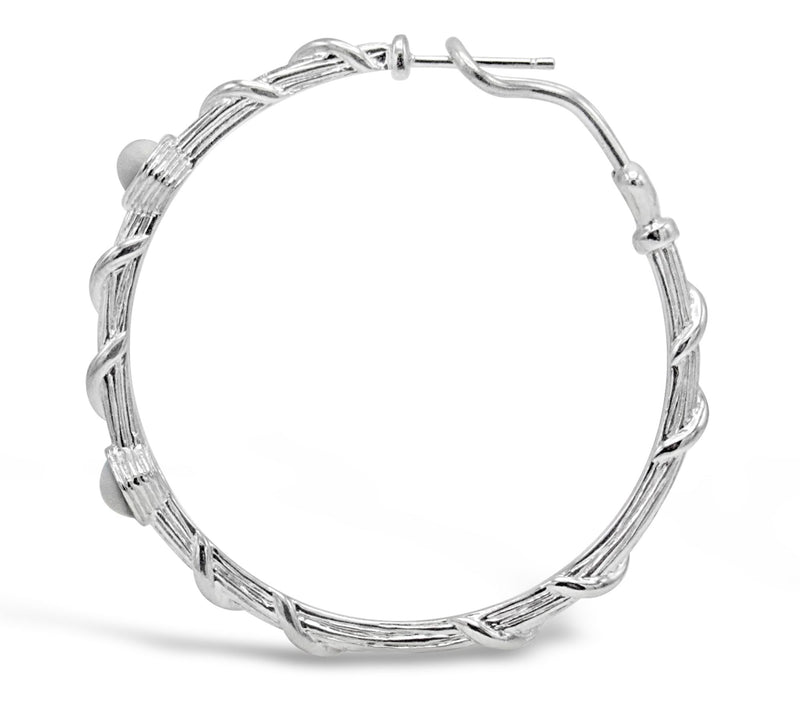 Ariva Sterling Silver White Ag ate Textured Ho o p Earrings — View 2