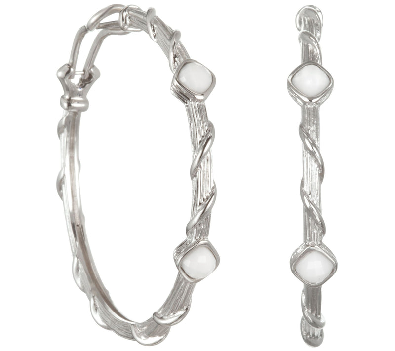 Ariva Sterling Silver White Ag ate Textured Ho o p Earrings — Main view