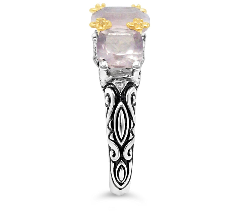 Barbara Bixby Sterling & 18K Gold Rose Quartz 3-Stone Ring — View 3