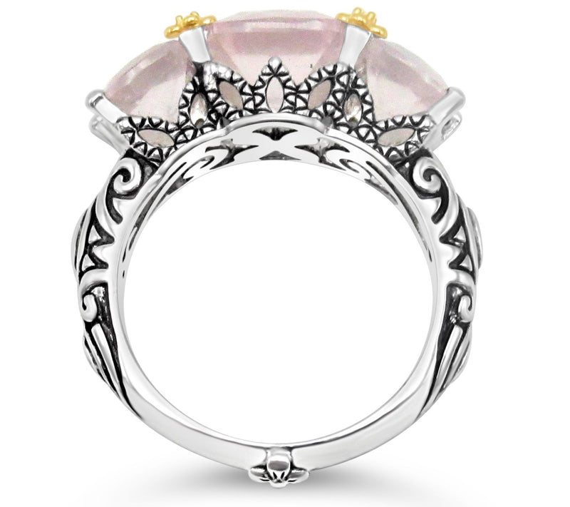 Barbara Bixby Sterling & 18K Gold Rose Quartz 3-Stone Ring — View 2