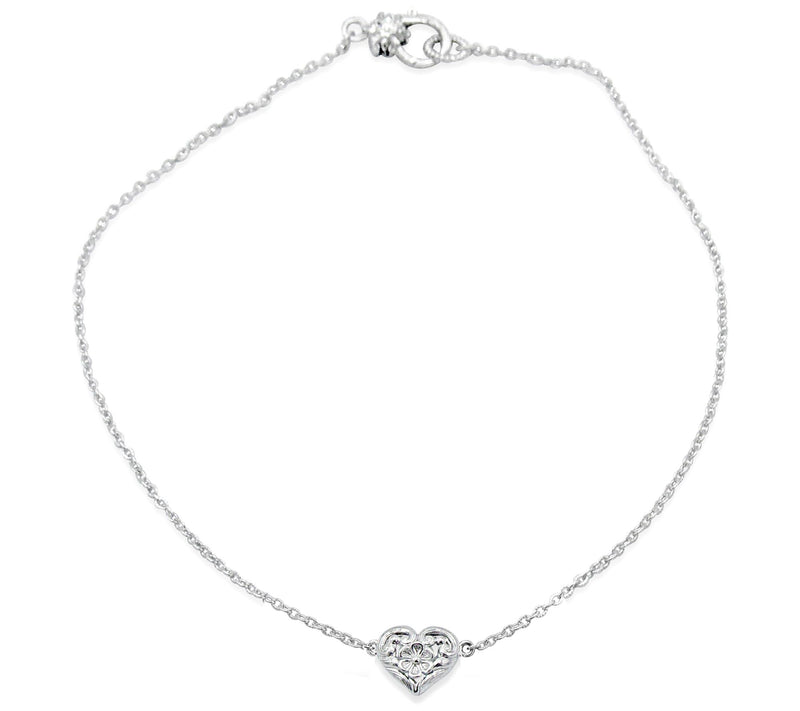 Ariva Sterling Silver Filigree Heart Ankle Bracelet — View 2