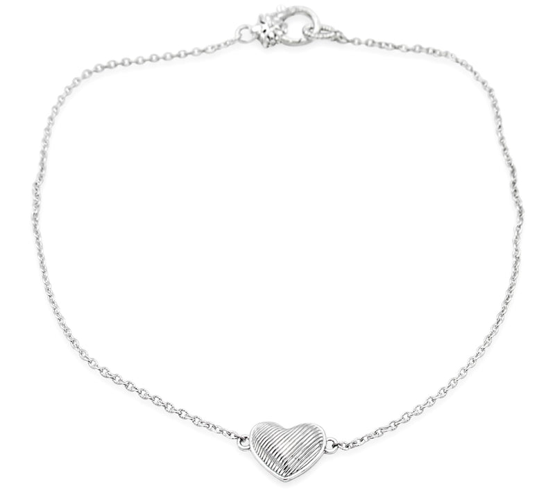 Ariva Sterling Silver Textured Heart Ankle Brac elet — View 2