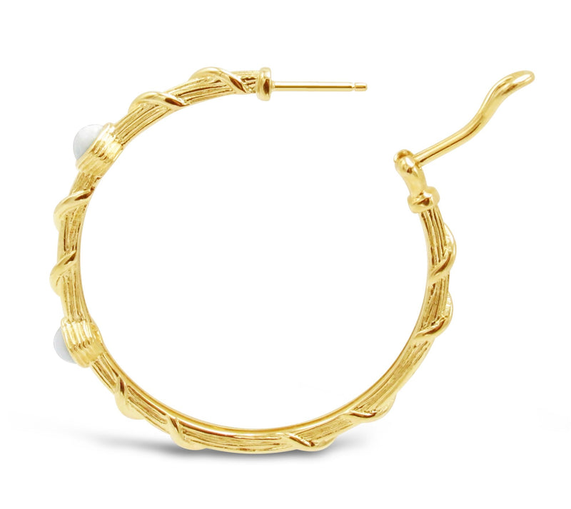 Ariva 14K Gold Clad White Agate Textured Hoop E arrings — View 3