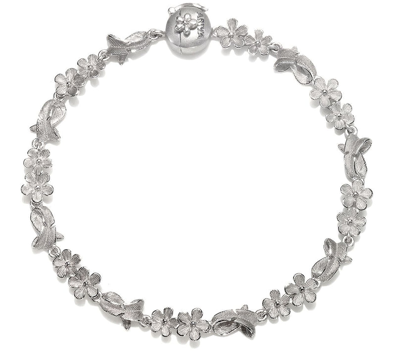 Ariva Sterling Silver Textured Flower & Leaf Link Bracelet — Main view