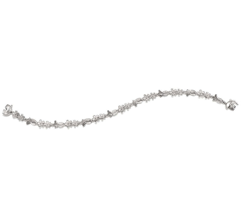 Ariva Sterling Silver Textured Flower & Leaf Link Bracelet — View 2