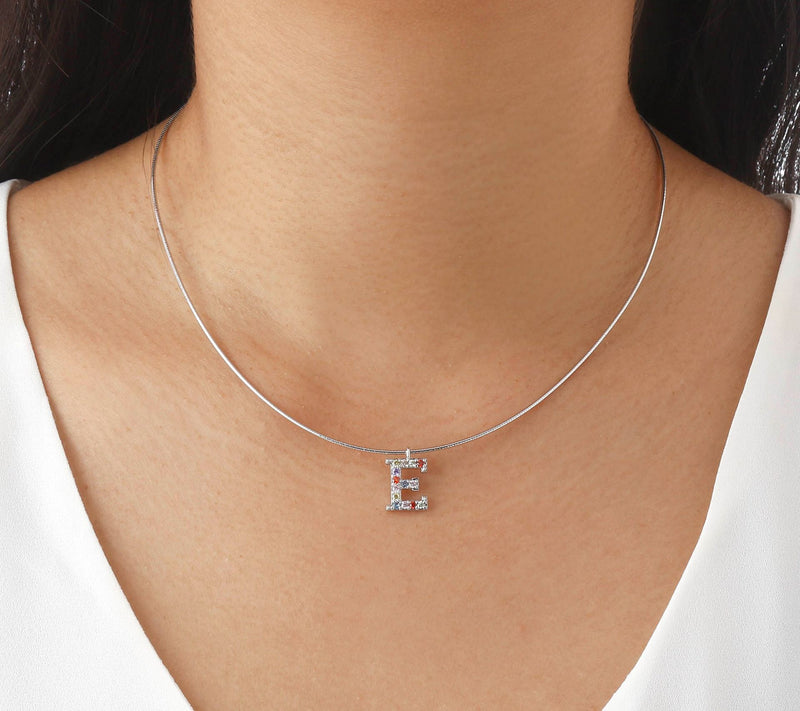 Diamonique Rainbow Initial Pendant w/ Omega Chin, Sterling — View 55