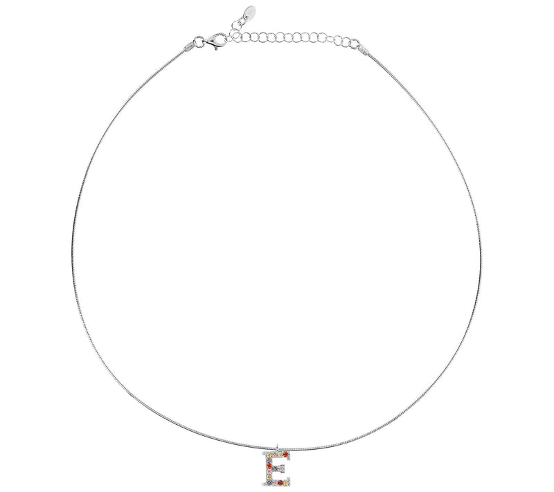 Diamonique Rainbow Initial Pendant w/ Omega Chin, Sterling — View 54